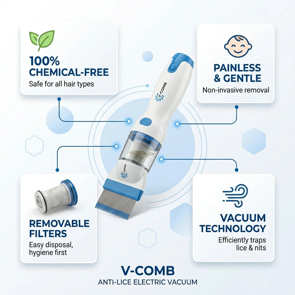V-Comb Anti-Lice Electric Vacuum: Professional Chemical-Free, Painless, and Effective Head Lice & Egg Removal System
