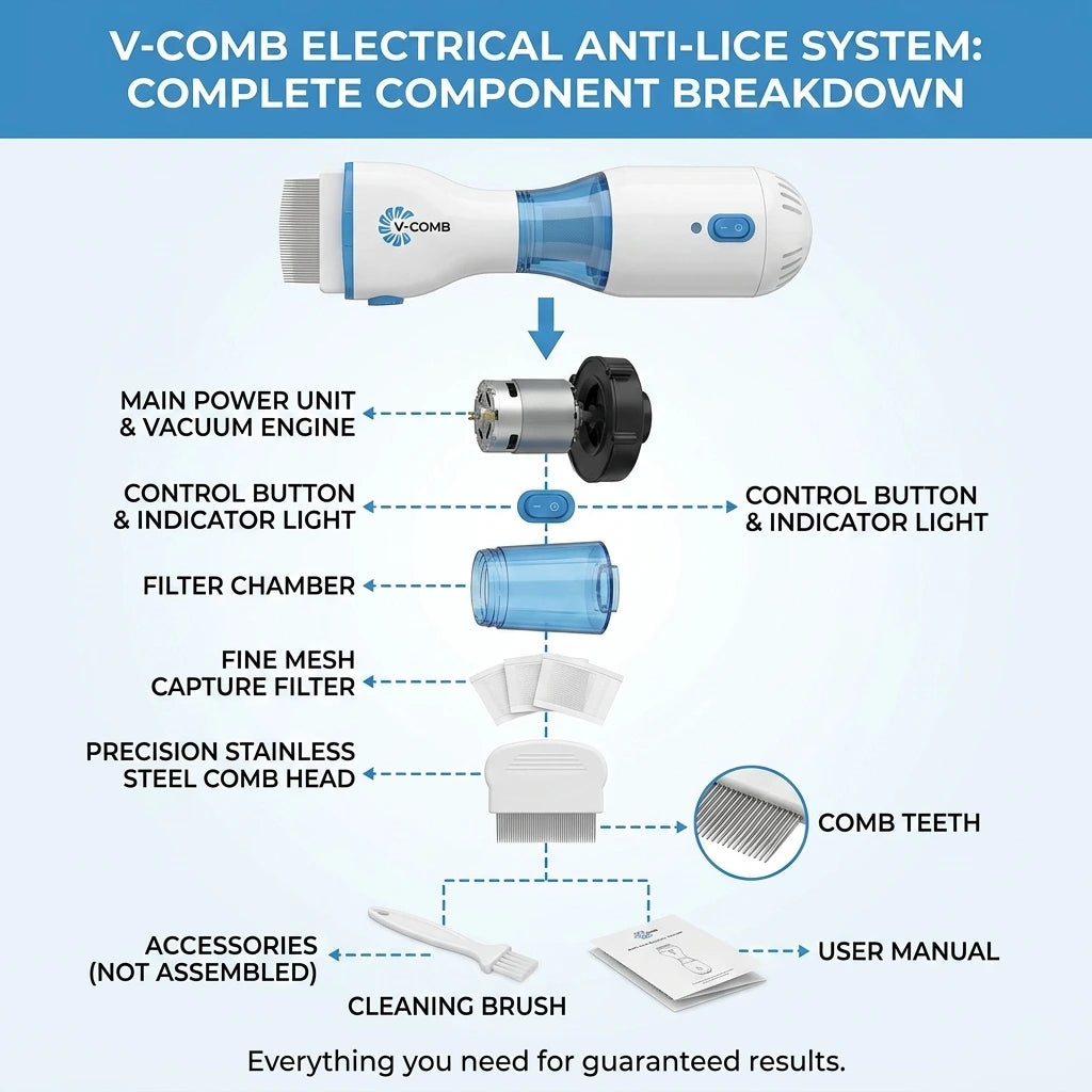V-Comb Anti-Lice Electric Vacuum: Professional Chemical-Free, Painless, and Effective Head Lice & Egg Removal System
