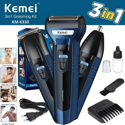 Kemei 3-in-1 Rechargeable Grooming Kit: Professional Shaver & Trimmer for Perfect Look