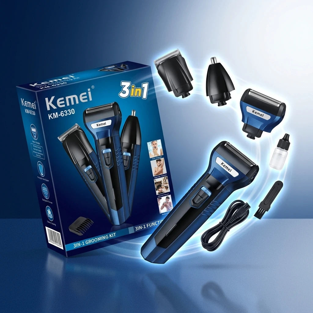 Kemei 3-in-1 Rechargeable Grooming Kit: Professional Shaver & Trimmer for Perfect Look